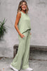 Smoke Green Textured Tank Top and Drawstring High Waist Pants Set