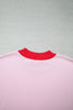 Pink Color Block Contrast Trim Plus Size Sweatshirt