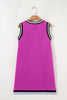 Purple Orchid Color Contrast Trim V Neck Shift Sleeveless Mini Dress