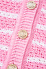 Pink Stripe V Neck Gold Buttons Elegant Sweater Vest