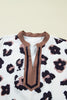 Khaki Leopard Print Contrast V Neck Plus Size Shift Mini Dress