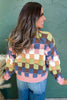 Multicolour Plush Checkered Pattern Button Front Cardigan Sweater