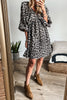 Pink Leopard Print Elasticated V Neck 3/4 Puff Sleeve Dress