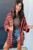 Red Plaid Long Sleeeve Side Split Distressed Hem Shirt