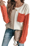 Gold Flame Colorblock Patched Pocket Drop Shoulder Sweater