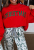 Fiery Red MERRY/CHRISTMAS Reversible Print Mock Neck Baggy Pullover Sweatshirt