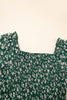 Green Smocked Square Neck Puff Short Sleeve Floral Dress