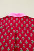 Red Floral Print Contrasted V Neck Short Bubble Sleeve Mini Dress