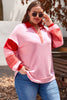 Rose Striped Patchwork Side Split Collared Plus Size Sweatshirt