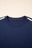 Dirty blue Varsity Striped Detail Crewneck Pullover Elastic Sweatpants 2pcs Outfit