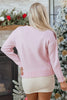 Pink Christmas Ginger Bread Man Print Round Neck Casual Sweater
