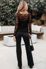 Black Lace Crochet Mesh Patched Slim Fit Long Sleeve Top