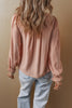 Gossamer Pink Floral Embroidered Textured Flounce Sleeve Elegant Blouse