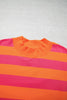 Orange Stripe Ribbed Trim Stand Neck Dropped Shoulder Plus Size Sweatshirt