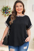 Black Plus Size Leopard Patchwork Round Neck Loose Tee