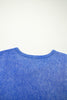 Sky Blue Mineral Wash Raw Seam Lace Sleeve Cotton Tee