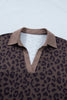 Brown V Neck Collar Leopard Printed 2pcs Short Set
