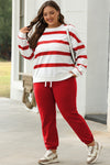 Black Stripe Drop Shoulder Pullover and Jogger Pants Set