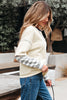 Beige Striped Patchwork Long Sleeve Round Neck Two-in-one Top