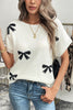 Black Bow Pattern Knit Short Sleeve Sweater