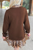 Coffee Leopard Patchwork Collar Long Sleeve Dress