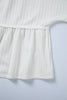White Solid Color Textured Drop Shoulder Long Sleeve Peplum Top