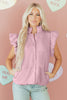 Pink Stand Neck Flutter Sleeve Snap Button Puffer Vest
