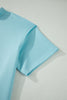 Mist Blue Solid Color Mock Neck Half Sleeve Top Plus Size 2pcs Short Set