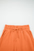 Flamingo Drop Shoulder Puff Sleeve Crop Pullover Drawstring Wide Leg Pants Set