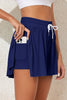 Navy Blue Drawstring Elastic Waist Lined Ruffle Shorts Bikini Bottom