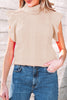 Tomato Red Cable Knit Turtleneck Ruffled Short Sleeve Sweater