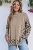 Gray Leopard High Neck Side Slit Oversized Sweater