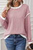 Light Pink Contrast Color Trim Knit Drop Shoulder Loose Top