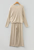 Jet Stream 3D Ribbed V Neck Pullover Drawstring Pants 2 Piece Lounge Set