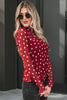 Green Polka Dot Patterned Bodycon Mock Neck Mesh Long Sleeve Top