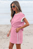 Pink Contrast Trim Textured Crewneck Tee and Pocketed Skirt Set