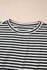 Black Stripe Ribbed Cap Sleeve Round Neck T Shirt