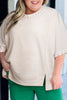 Beige Pearl Decor Crew Neck Half Sleeve Plus Size T Shirt