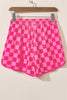 Multicolour Checkered Drawstring Elastic Waist Casual Shorts