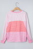 Sachet Pink Striped Colorblock Exposed Seam Casual Long Sleeve Top