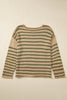 Khaki Stripe Drop Shoulder Casual Sweater