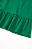 Dark Green Textured Flutter Sleeve Ruffled Mini Dress