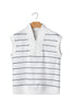 White Stripe Color Block Zip V Neck Sleeveless Top