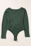 Blackish Green Ribbed Knit Slim Fit Wrap V Neck Bodysuit