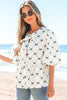 White Bowknot Print Front Knots Bubble Sleeve Blouse