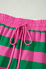 Rose Stripe Dolman Tee Drawstring Skort Athletic 2pcs Set