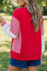 Racing Red Striped Patchwork Sleeve Colorblock Sweatshirt