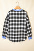 Black Contrast Striped Edge Half Placket Plaid Blouse