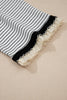 White Stripe Contrasted Ruffle Trim Loose Long Sleeve Top