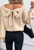 Coffee Lantern Sleeve V Neck Knot Back Sweater